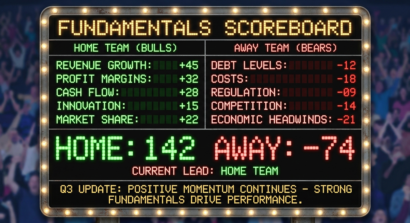A scoreboard-style visual to reinforce the article’s ‘fundamentals scoreboard’ framing, symbolizing points on the board rather than a literal market chart.
