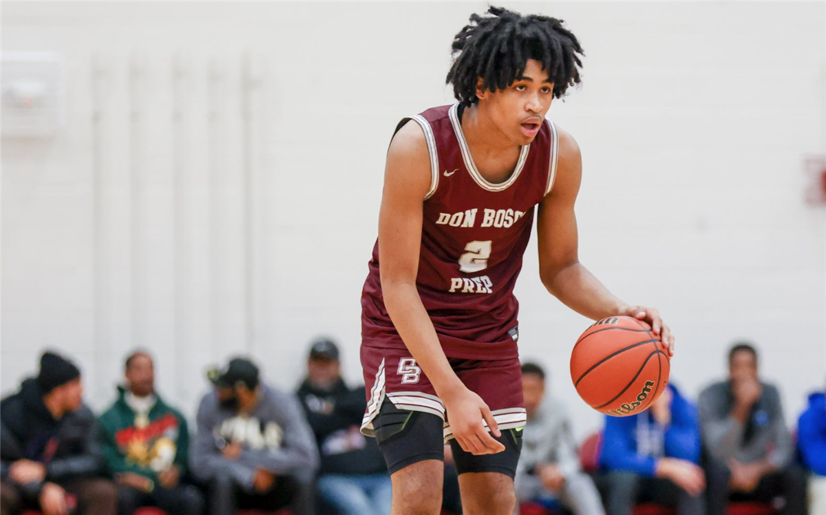 Dylan Harper dribbles the ball up the court during a Don Bosco Prep game