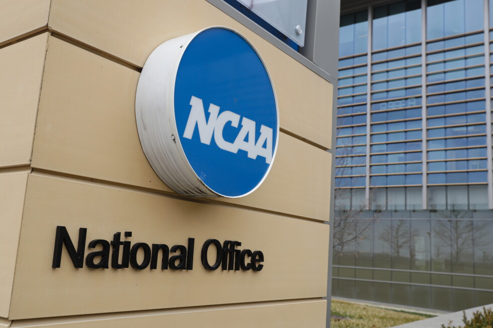 NCAA headquarters signage in Indianapolis, symbolizing the compliance and eligibility framework around transfers