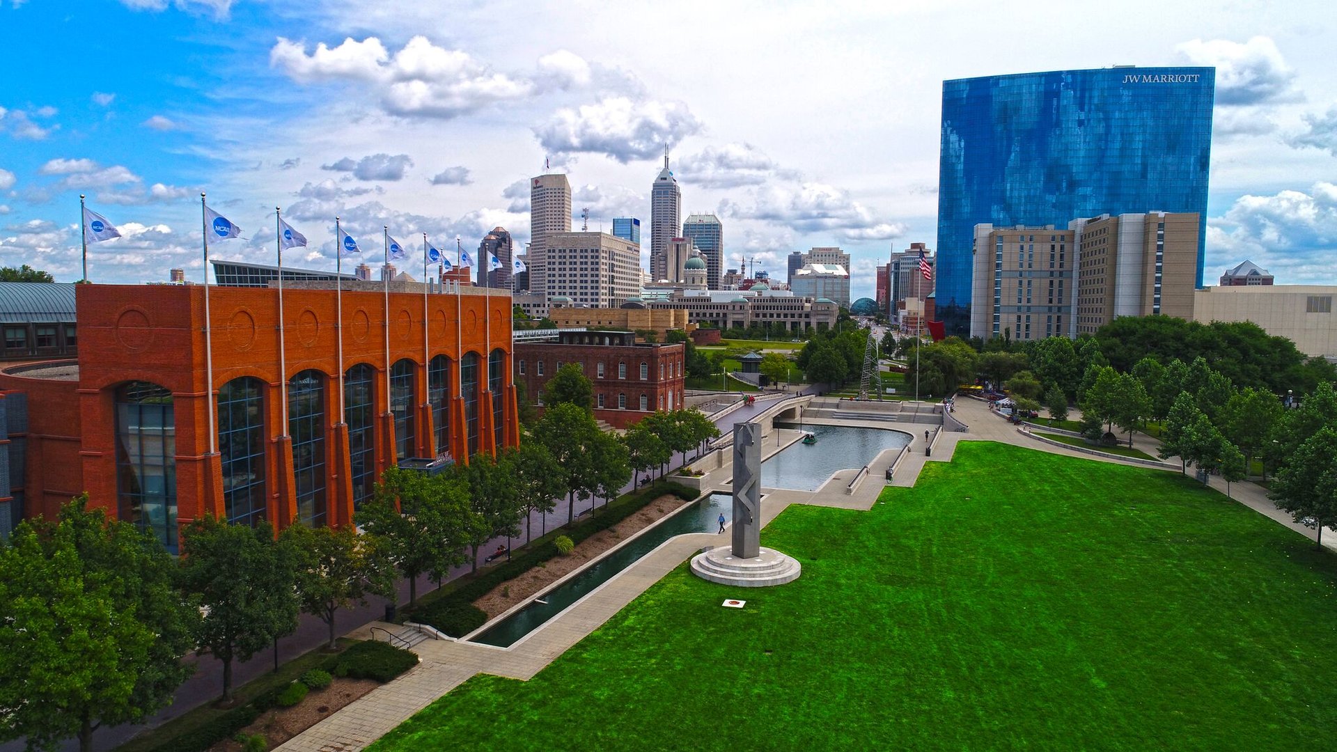 The NCAA headquarters building in Indianapolis, representing the centralized system behind the NCAA transfer portal